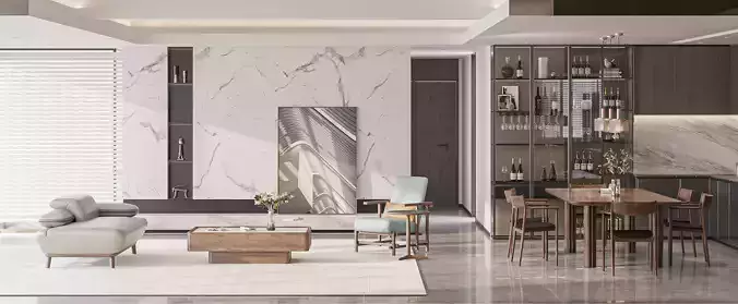 Modern style living and dining room scene