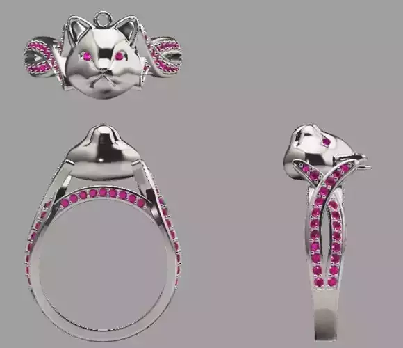 Cute cat ring with tiny round size