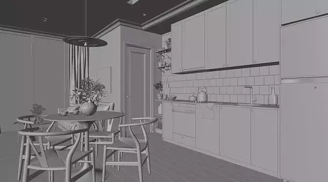 Nordic-style living room 3D model 7