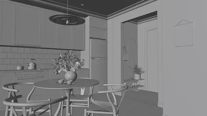Nordic-style living room 3D model 6