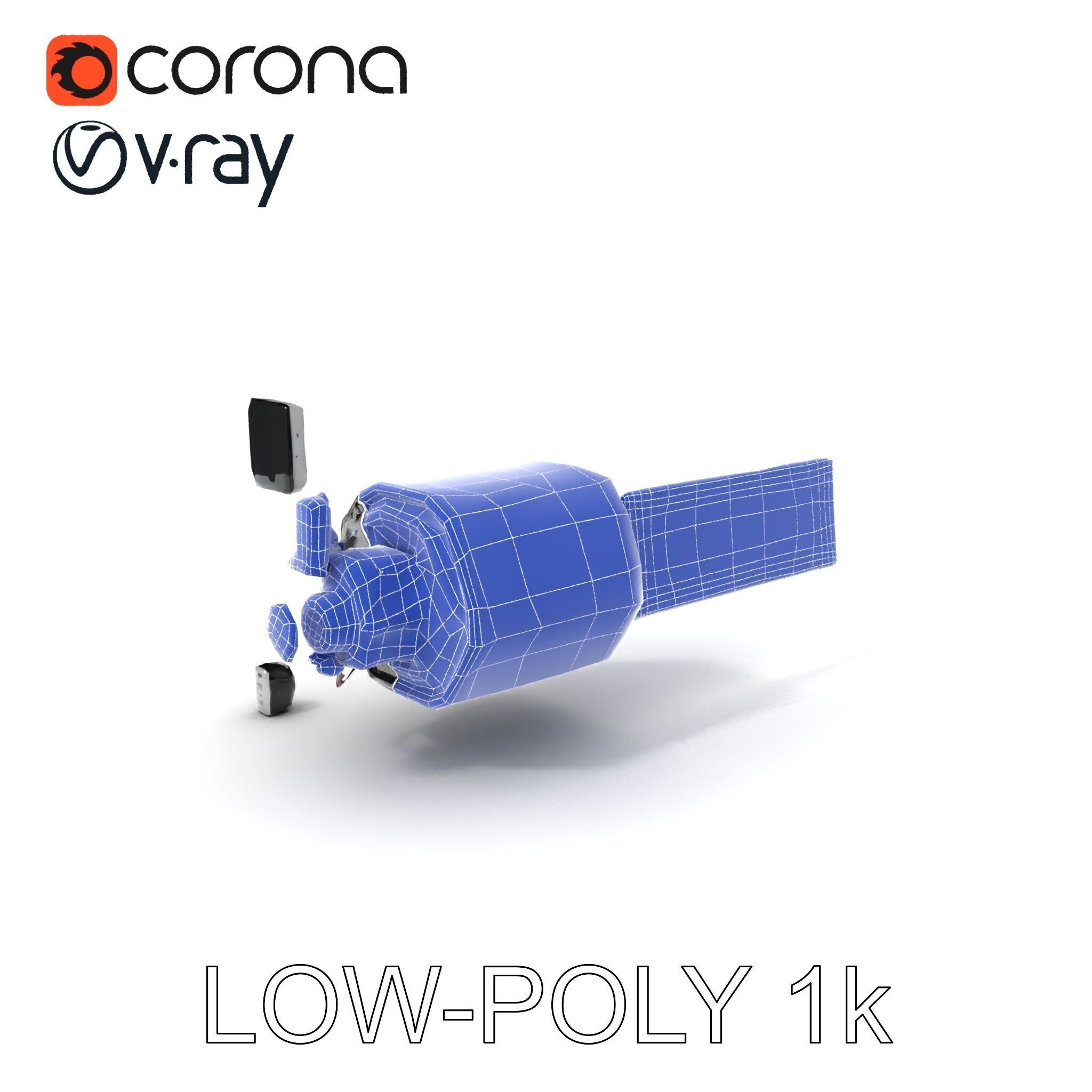 Satellite Model Pack with Detailed Panels and Equipment Low-poly 3D model_7