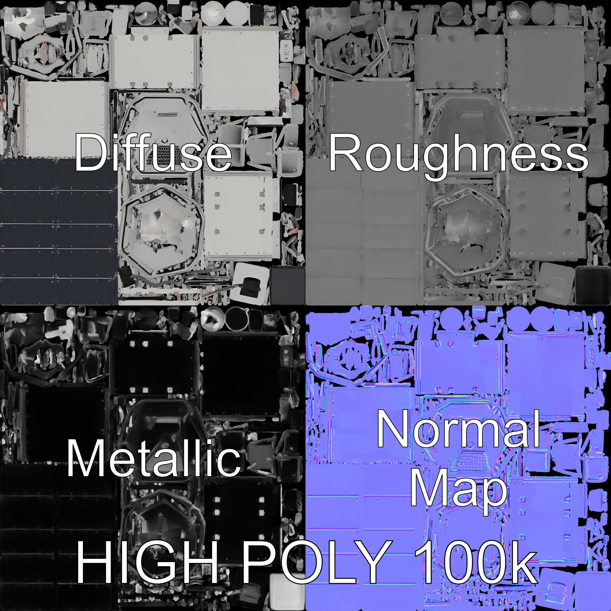 Satellite Model Pack with Detailed Panels and Equipment Low-poly 3D model_2