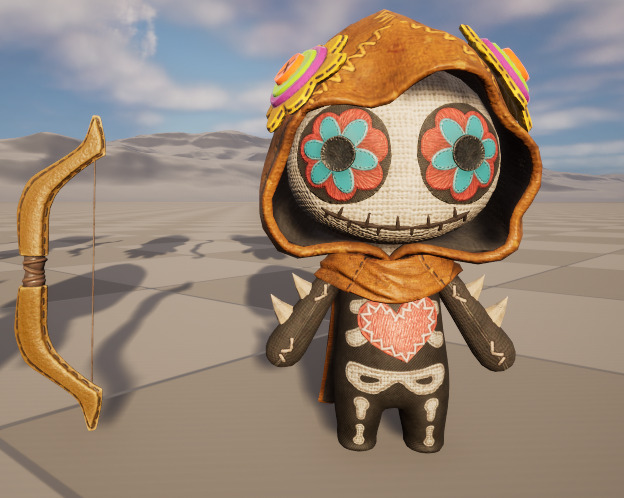 Six stylized puppets dressed as archers with skeletal skins Low-poly 3D model_4