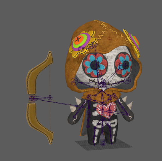 Six stylized puppets dressed as archers with skeletal skins Low-poly 3D model_13