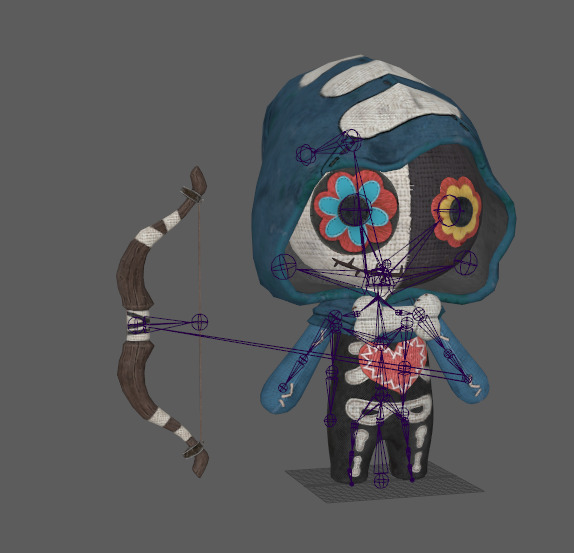 Six stylized puppets dressed as archers with skeletal skins Low-poly 3D model_9