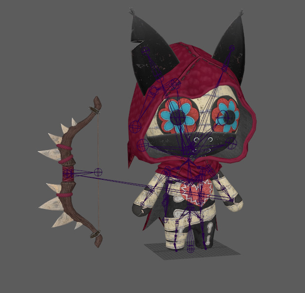 Six stylized puppets dressed as archers with skeletal skins Low-poly 3D model_12