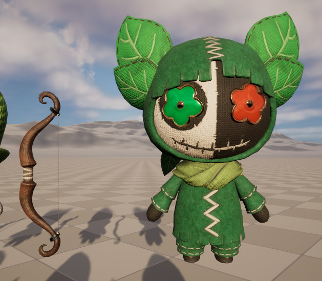 Six stylized puppets dressed as archers with skeletal skins Low-poly 3D model_2