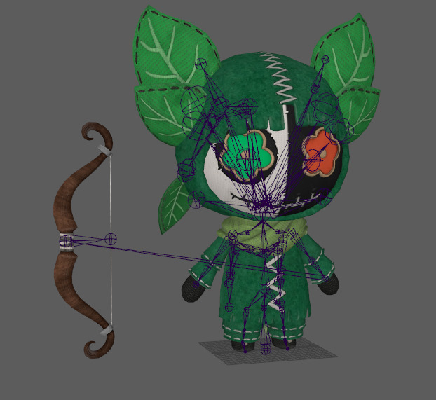 Six stylized puppets dressed as archers with skeletal skins Low-poly 3D model_10