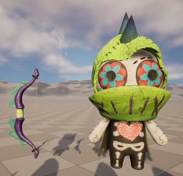 Six stylized puppets dressed as archers with skeletal skins Low-poly 3D model_1