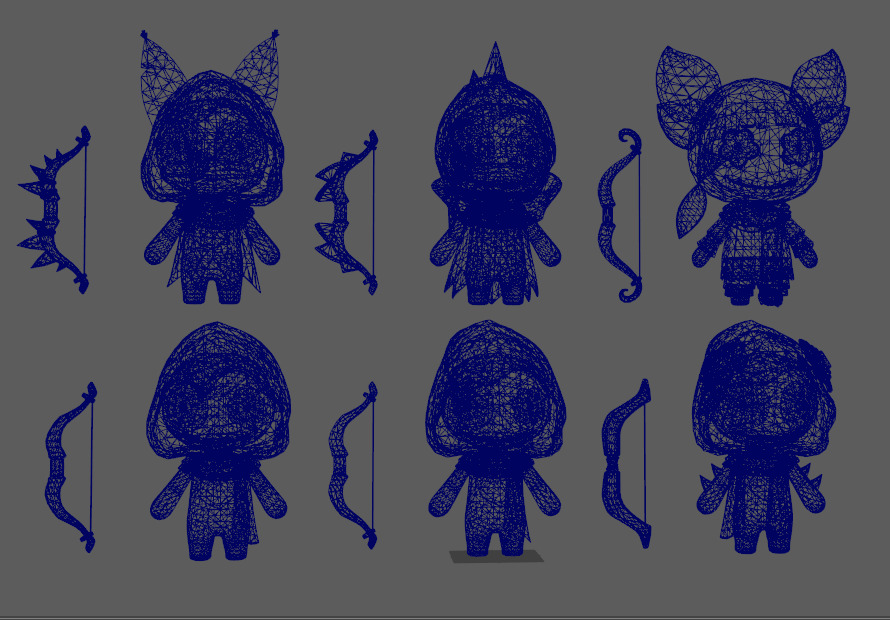 Six stylized puppets dressed as archers with skeletal skins Low-poly 3D model_16