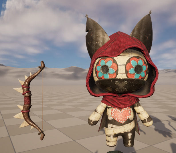 Six stylized puppets dressed as archers with skeletal skins Low-poly 3D model_3