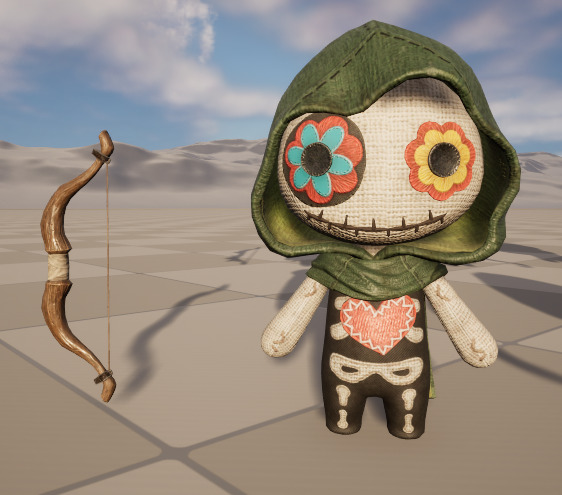 Six stylized puppets dressed as archers with skeletal skins Low-poly 3D model_6