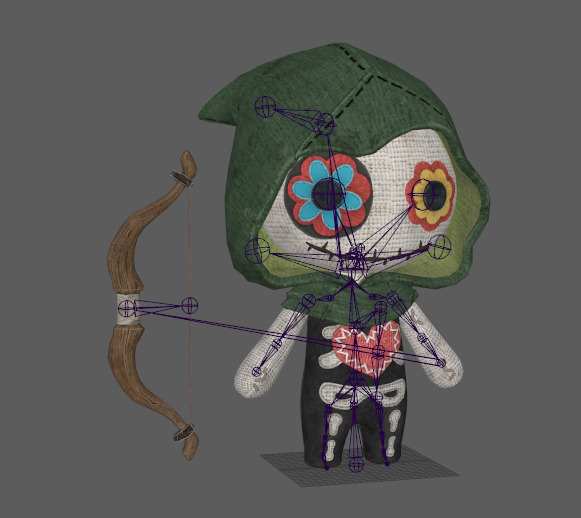 Six stylized puppets dressed as archers with skeletal skins Low-poly 3D model_11