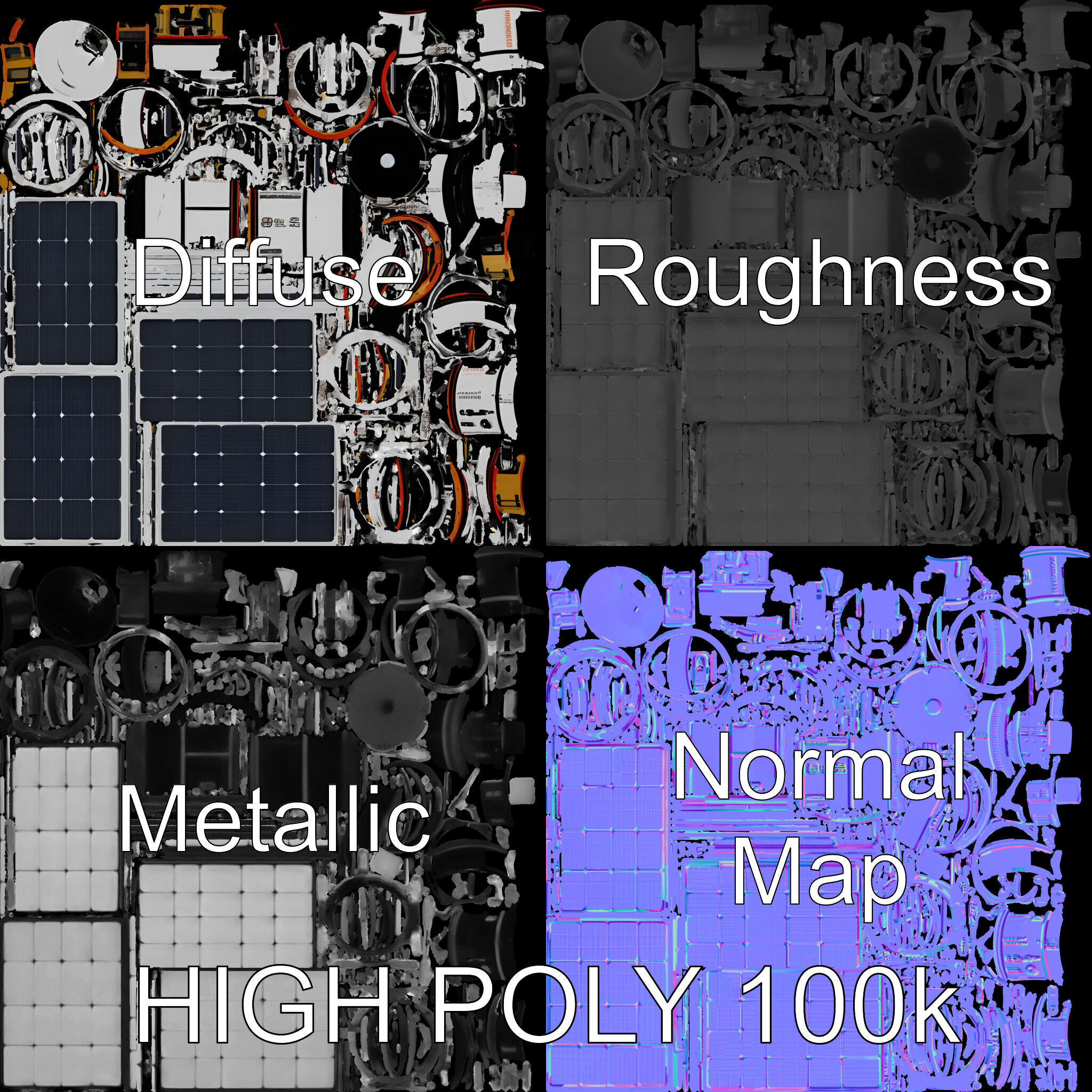 Spacecraft Satellite Model Pack with Detailed Solar Panels Low-poly 3D model_2