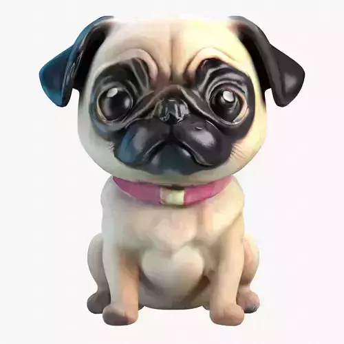Stylized Pug Dog 3D Model Game Ready 