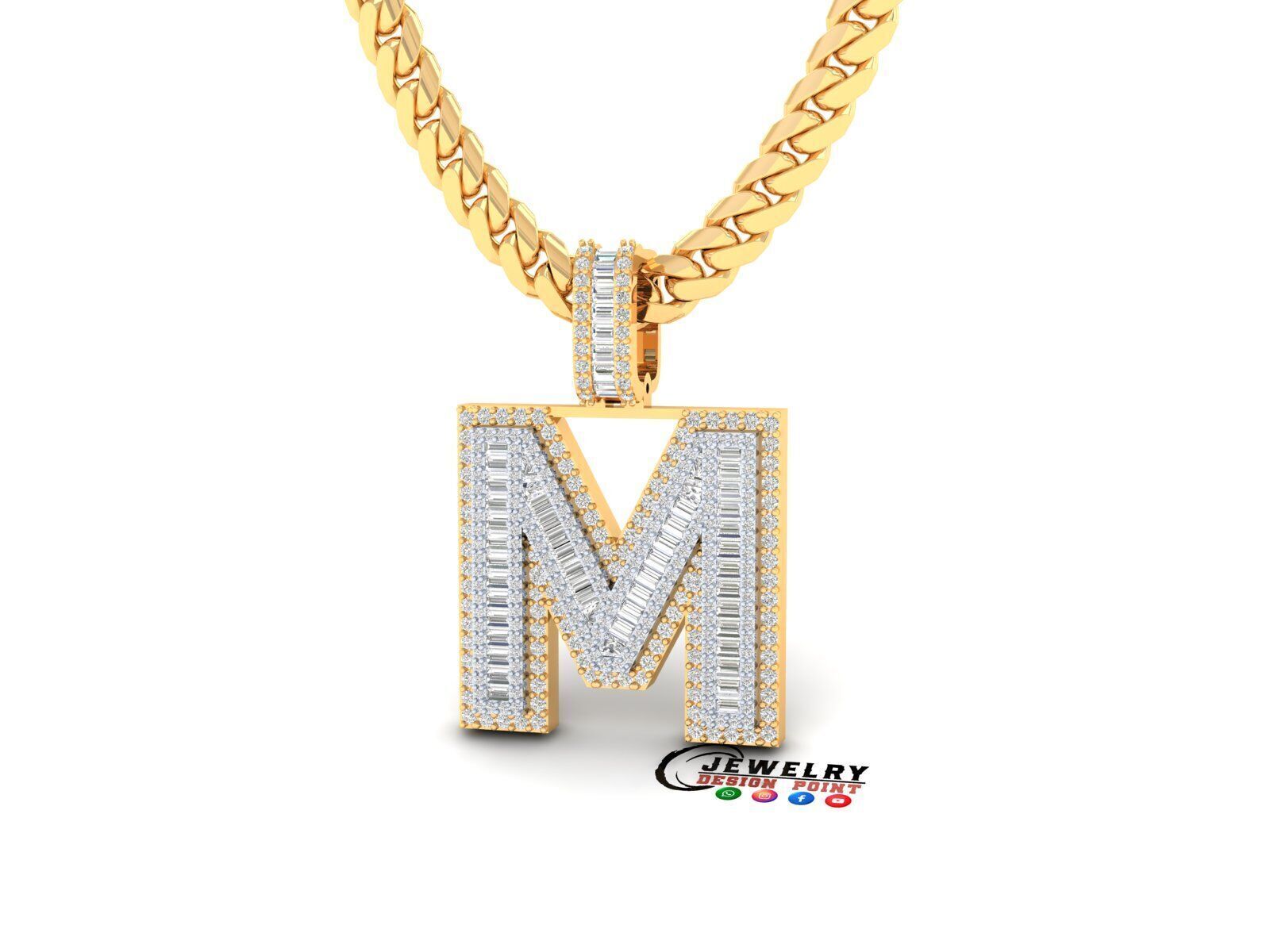 Custom Initial M Letter Diamond  A to Z Alphabet Bug Necklace 3D print model_3