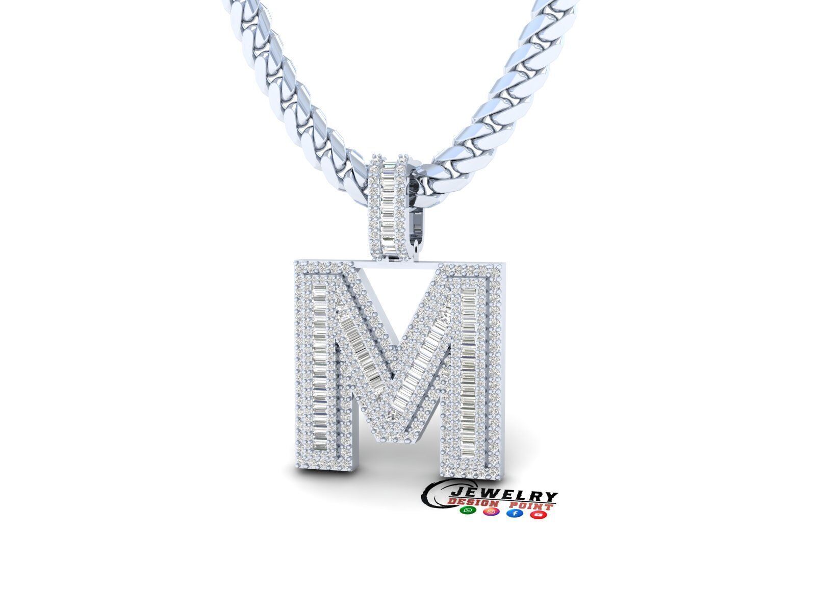 Custom Initial M Letter Diamond  A to Z Alphabet Bug Necklace 3D print model_2