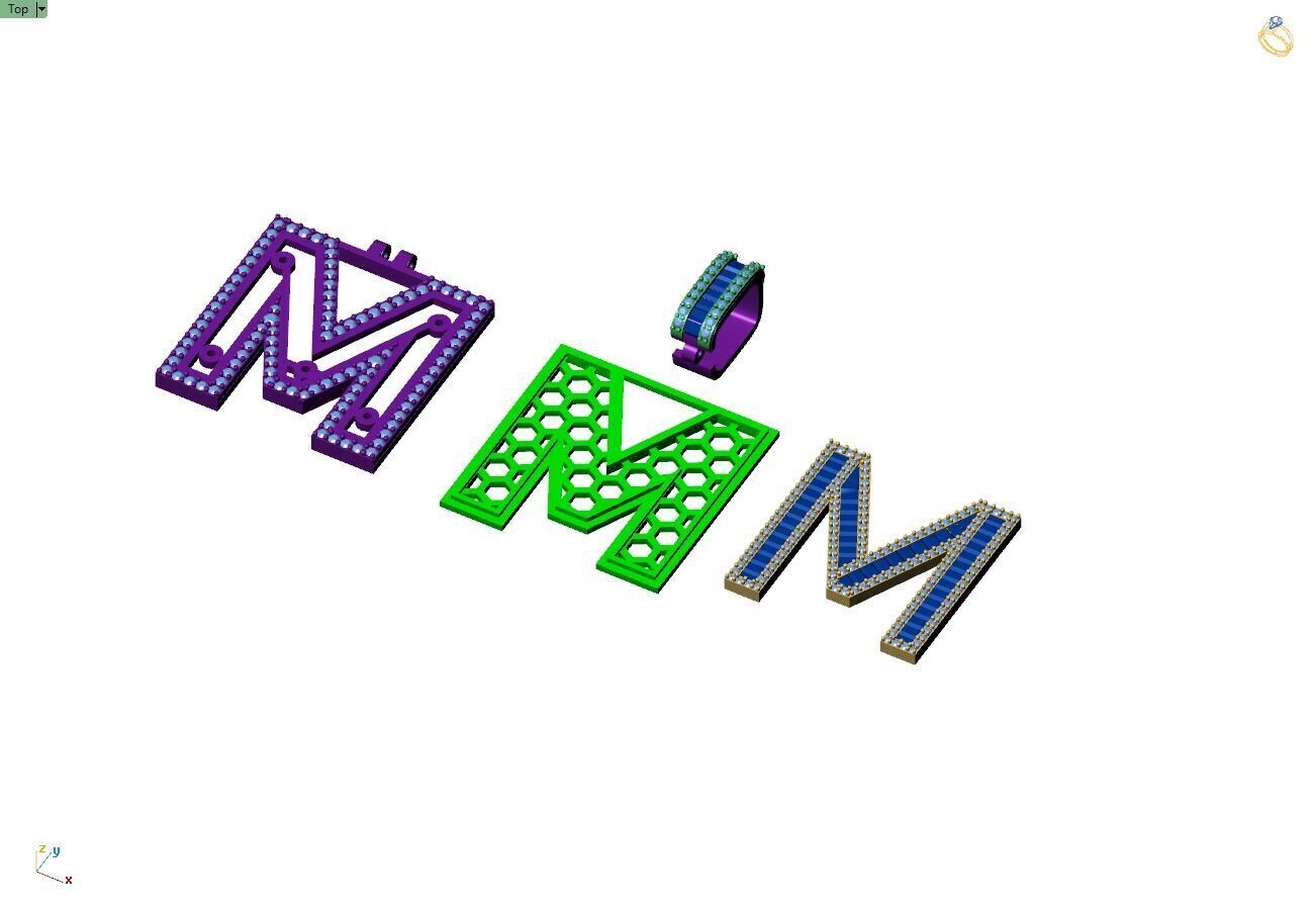 Custom Initial M Letter Diamond  A to Z Alphabet Bug Necklace 3D print model_10