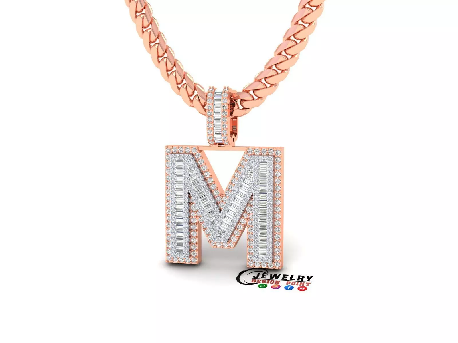 Custom Initial M Letter Diamond  A to Z Alphabet Bug Necklace 3D print model_0