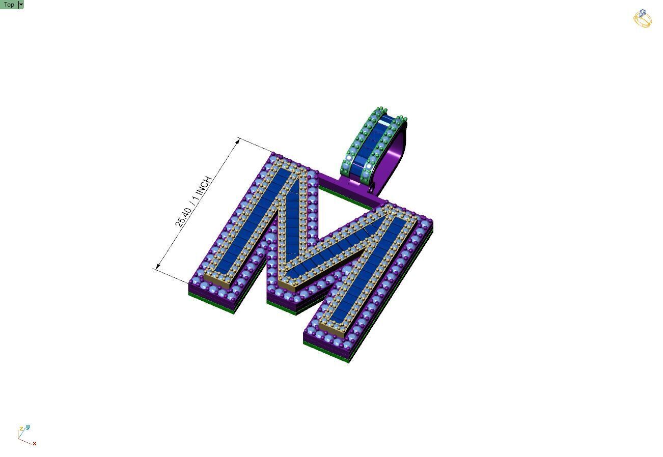 Custom Initial M Letter Diamond  A to Z Alphabet Bug Necklace 3D print model_4