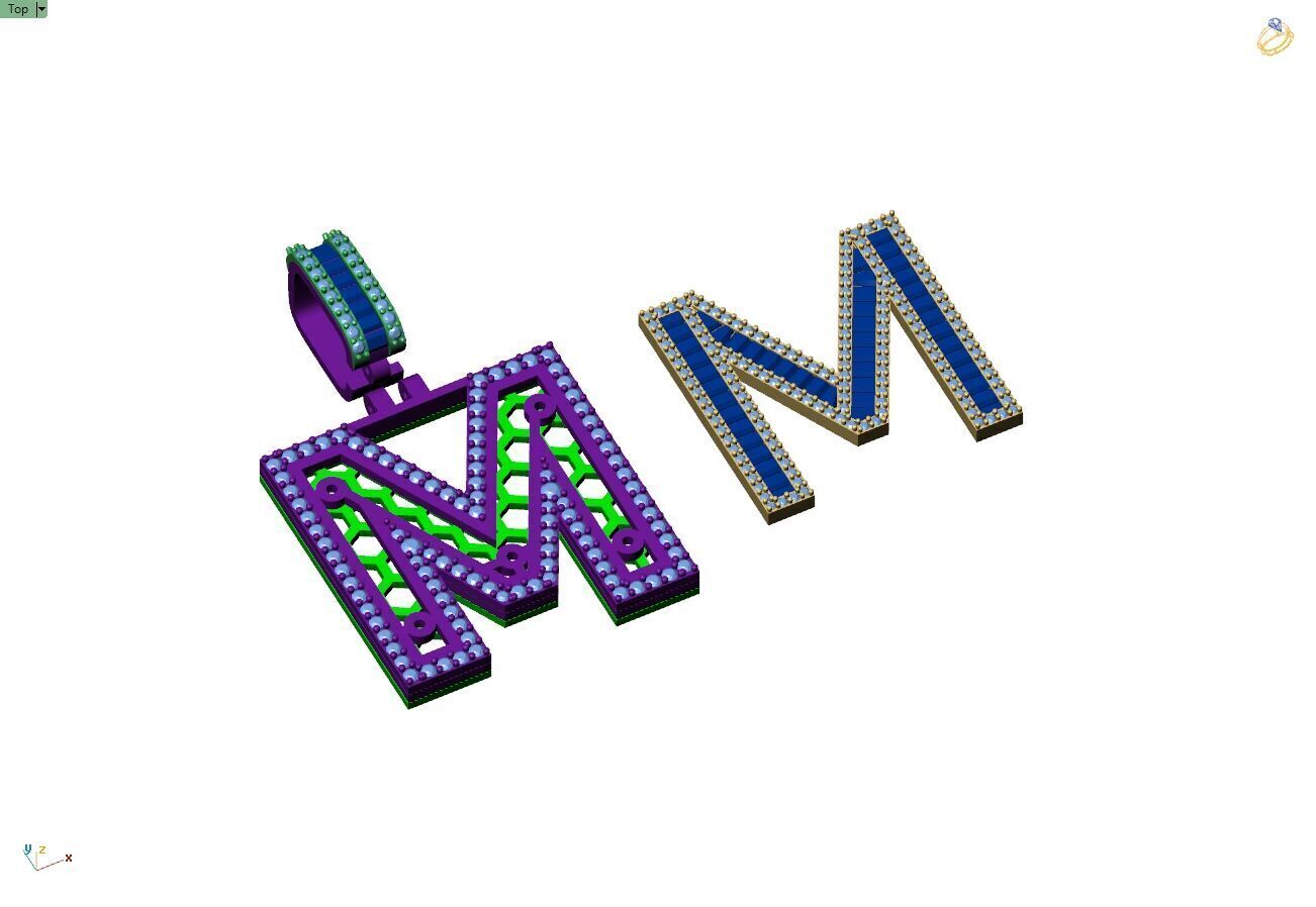 Custom Initial M Letter Diamond  A to Z Alphabet Bug Necklace 3D print model_9