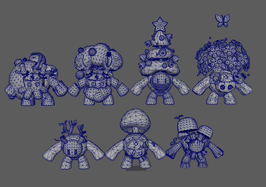 Seven stylized puppet tree sprites with skeletal skins Low-poly 3D model_17