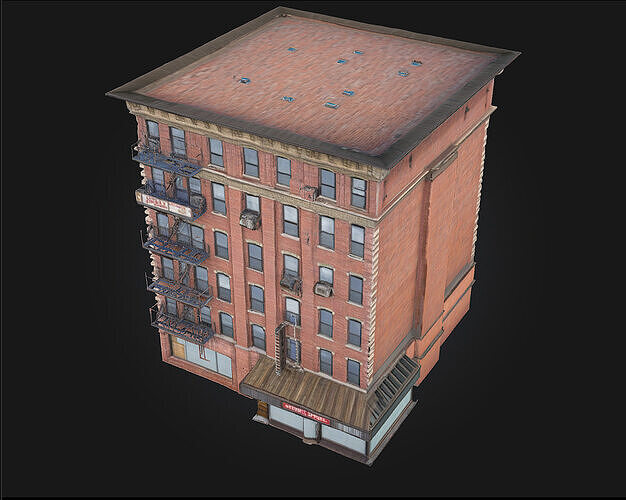 Brick Hotel Building  Vintage Elegance with Urban Charm 3D model 2