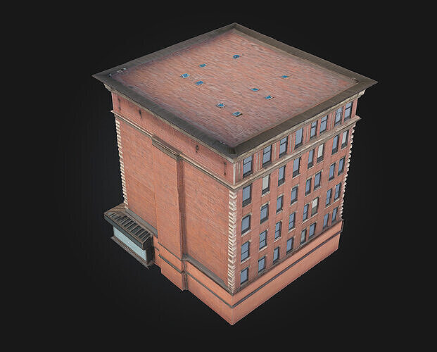Brick Hotel Building  Vintage Elegance with Urban Charm 3D model 4