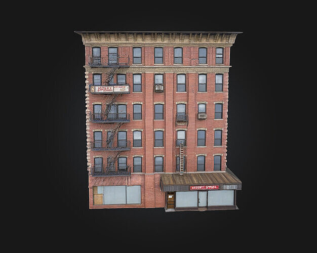 Brick Hotel Building  Vintage Elegance with Urban Charm 3D model 3