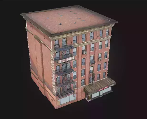 Brick Hotel Building  Vintage Elegance with Urban Charm