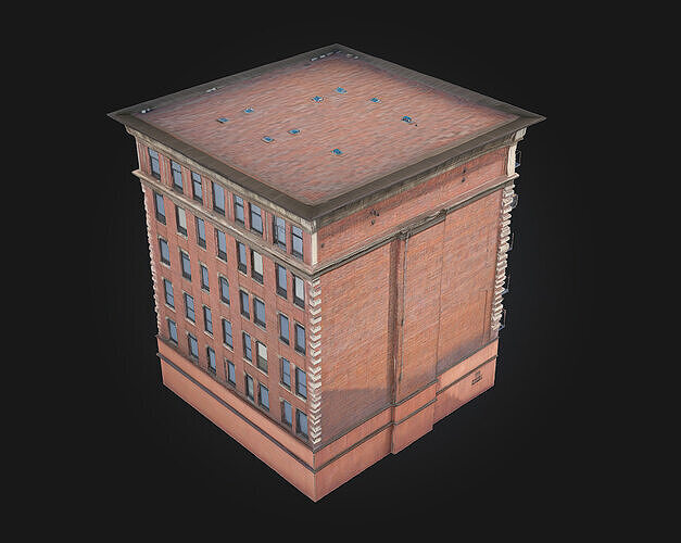 Brick Hotel Building  Vintage Elegance with Urban Charm 3D model 5