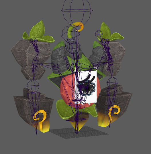 Seven stylized rune elements stone monsters with skeletal skins Low-poly 3D model_10