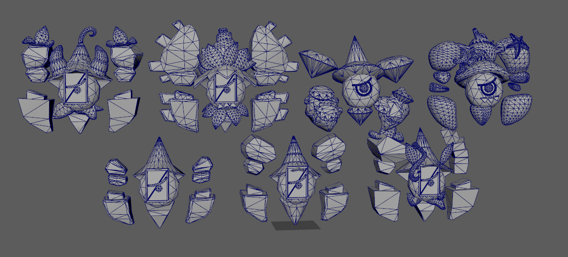 Seven stylized rune elements stone monsters with skeletal skins Low-poly 3D model_17