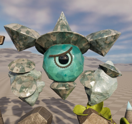 Seven stylized rune elements stone monsters with skeletal skins Low-poly 3D model_3