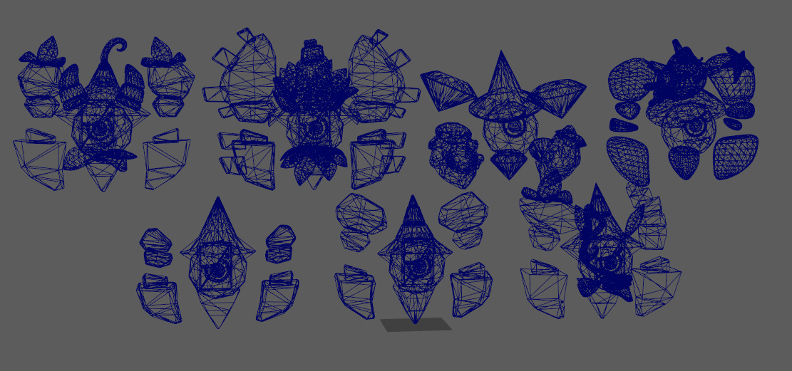 Seven stylized rune elements stone monsters with skeletal skins Low-poly 3D model_18