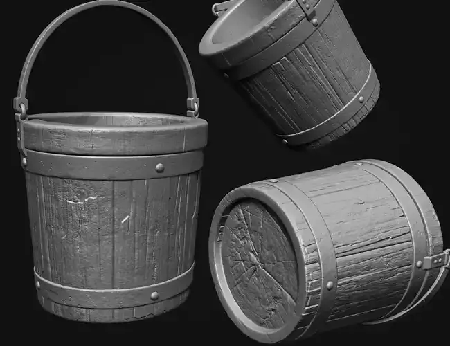 Wooden Bucket - High Detailed  3D print model