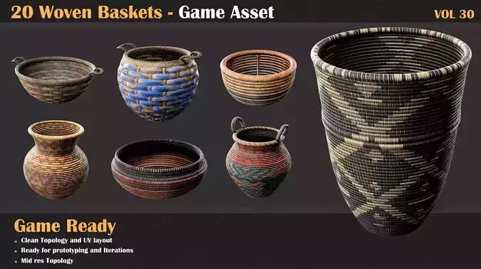 20 Woven Baskets - Game Asset - VOL 30  