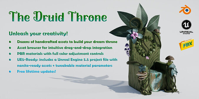 NATURE DRUIDIC THRONE HERO ASSET Low-poly 3D model