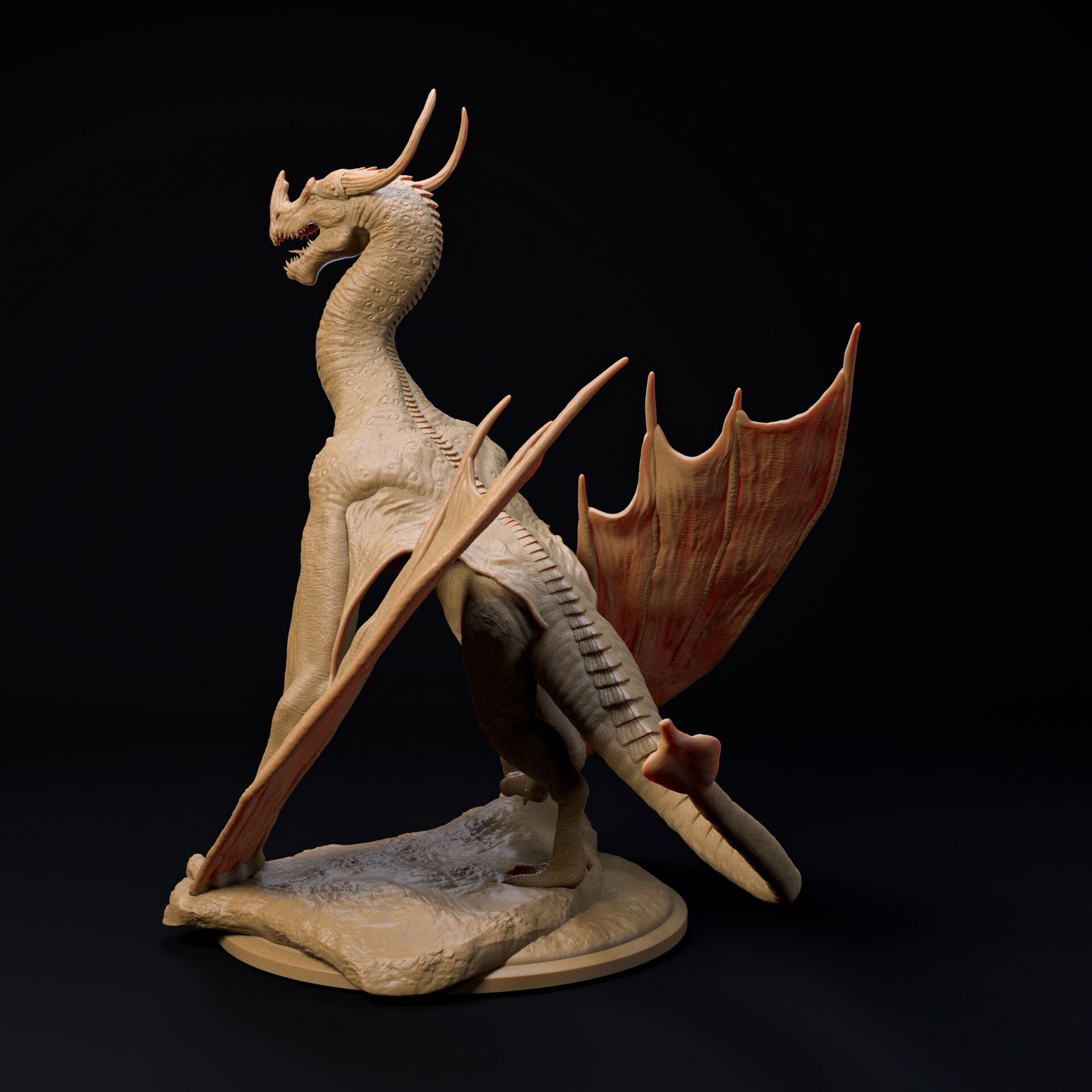 Trihorn Wyvern-Dragon 32mm scale - pre-supported 3D print model_1
