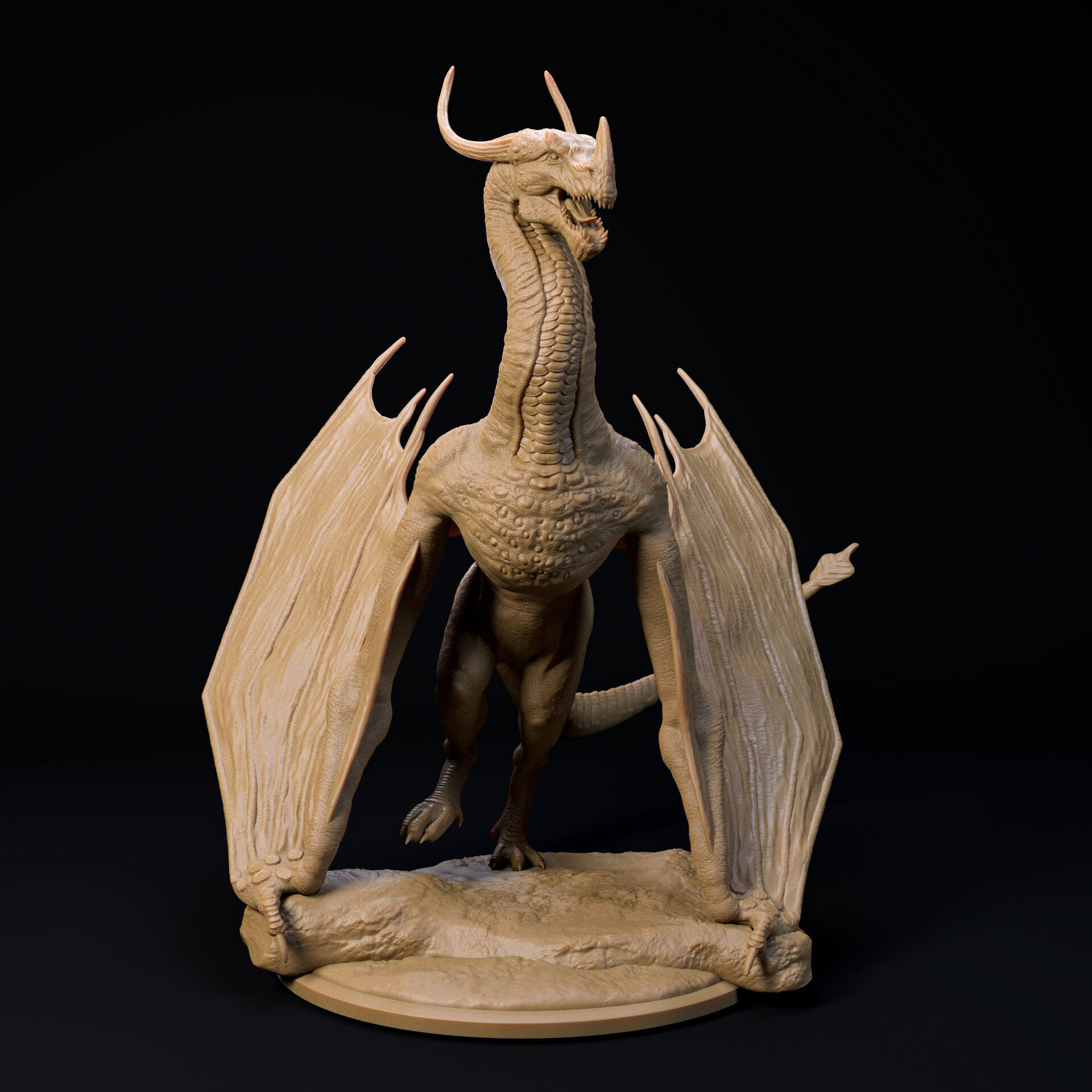 Trihorn Wyvern-Dragon 32mm scale - pre-supported 3D print model_3