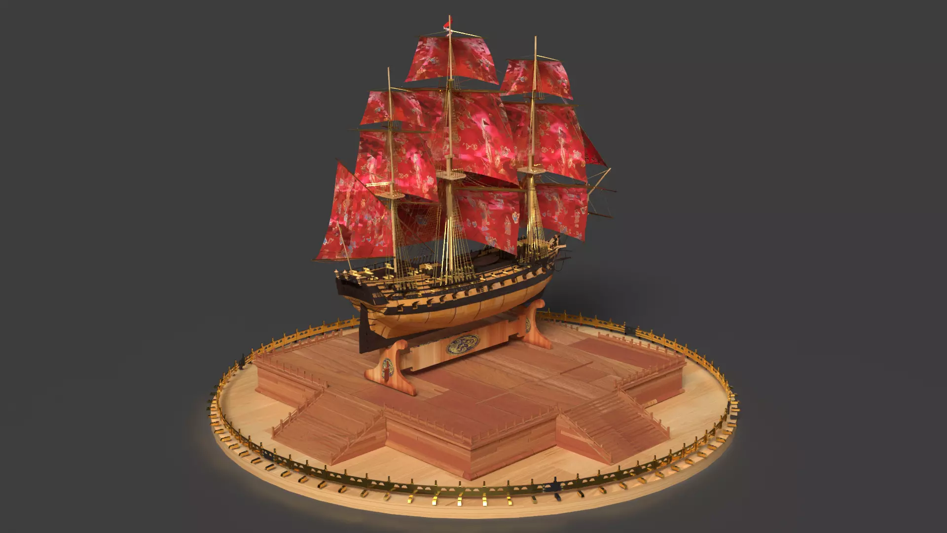 Chinese sail ship Low-poly 3D model