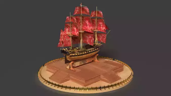 Chinese sail ship  Low-poly 3D model