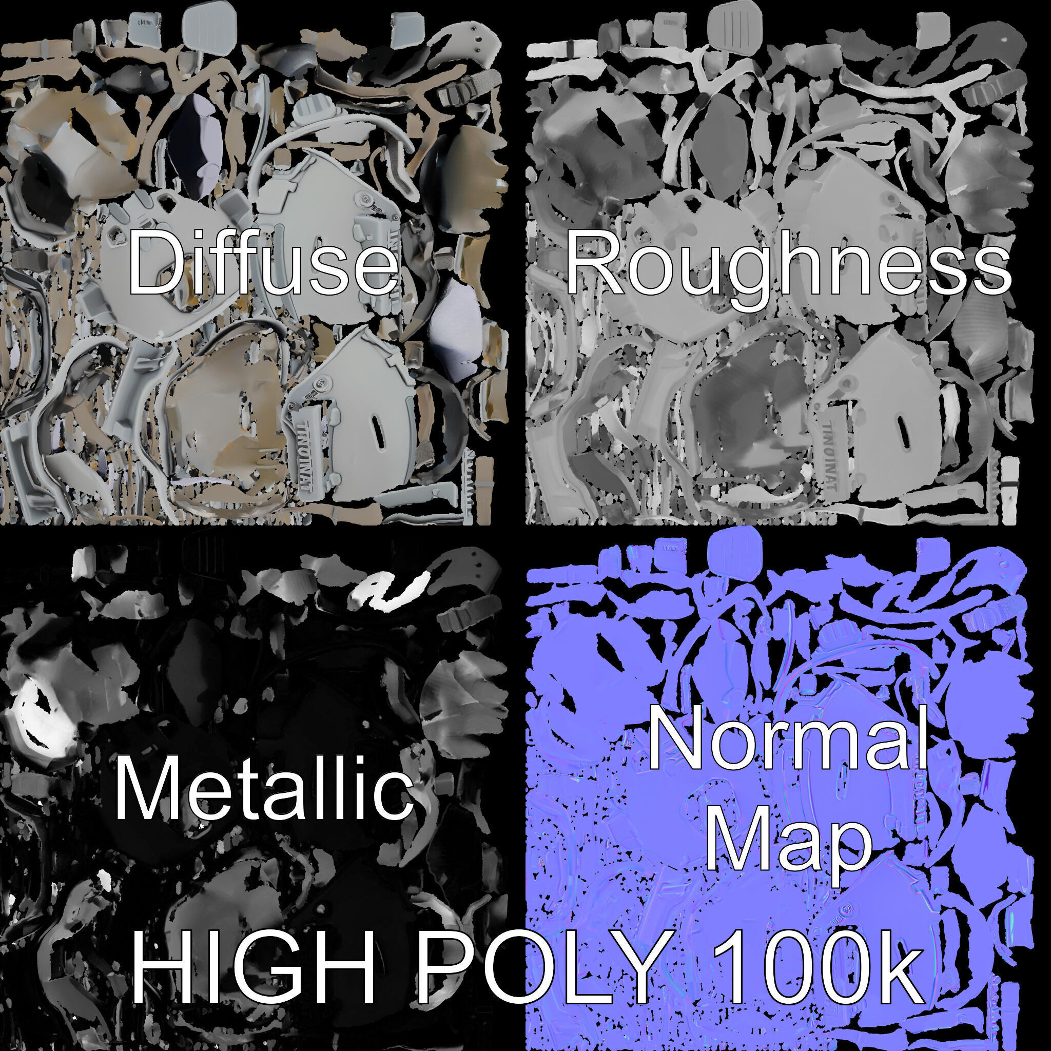 Tactical Helmet D Model Pack with Visor and Strap Low-poly 3D model_2