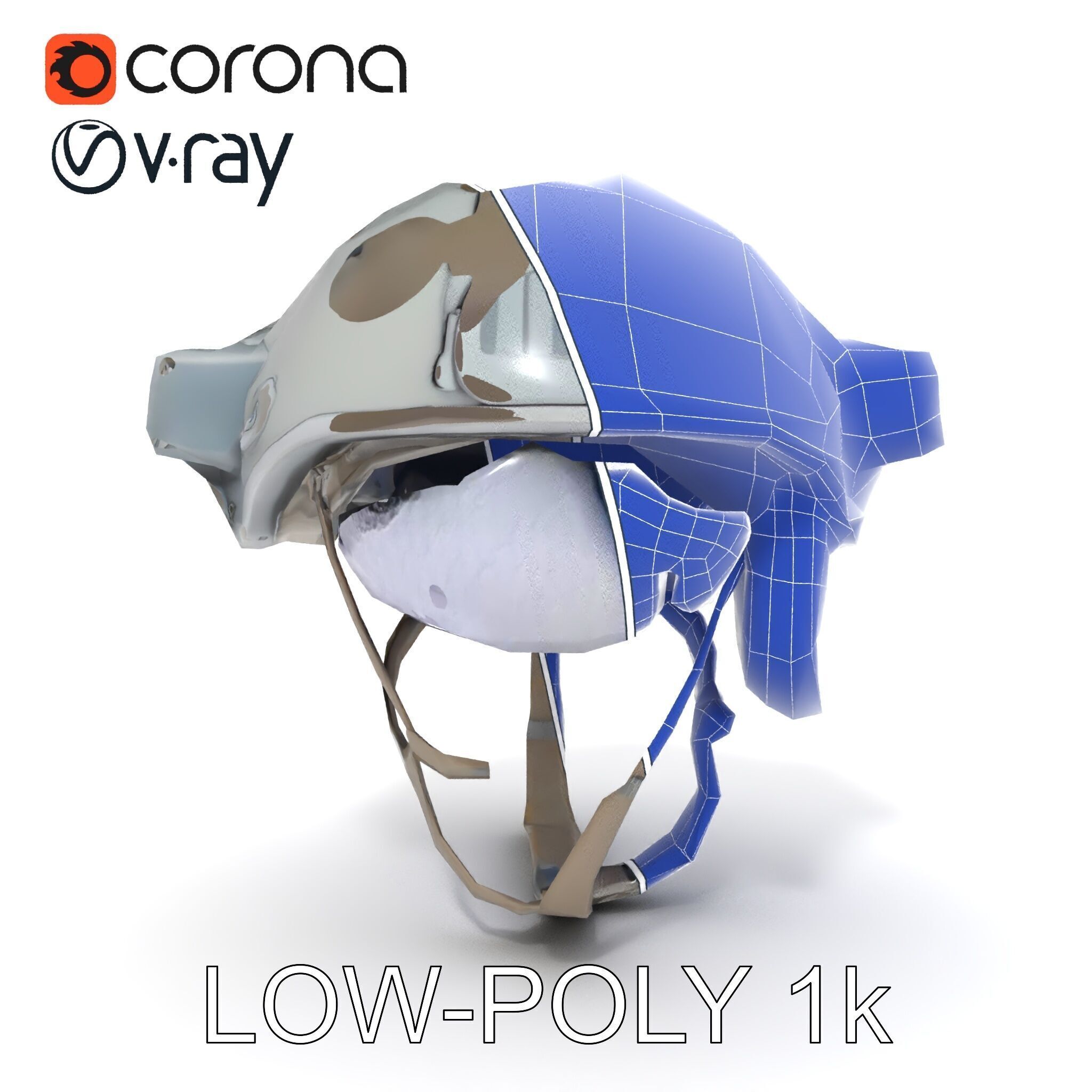 Tactical Helmet D Model Pack with Visor and Strap Low-poly 3D model_17