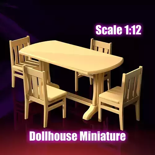 Miniature Dining Table and Chairs Set for Dollhouses 