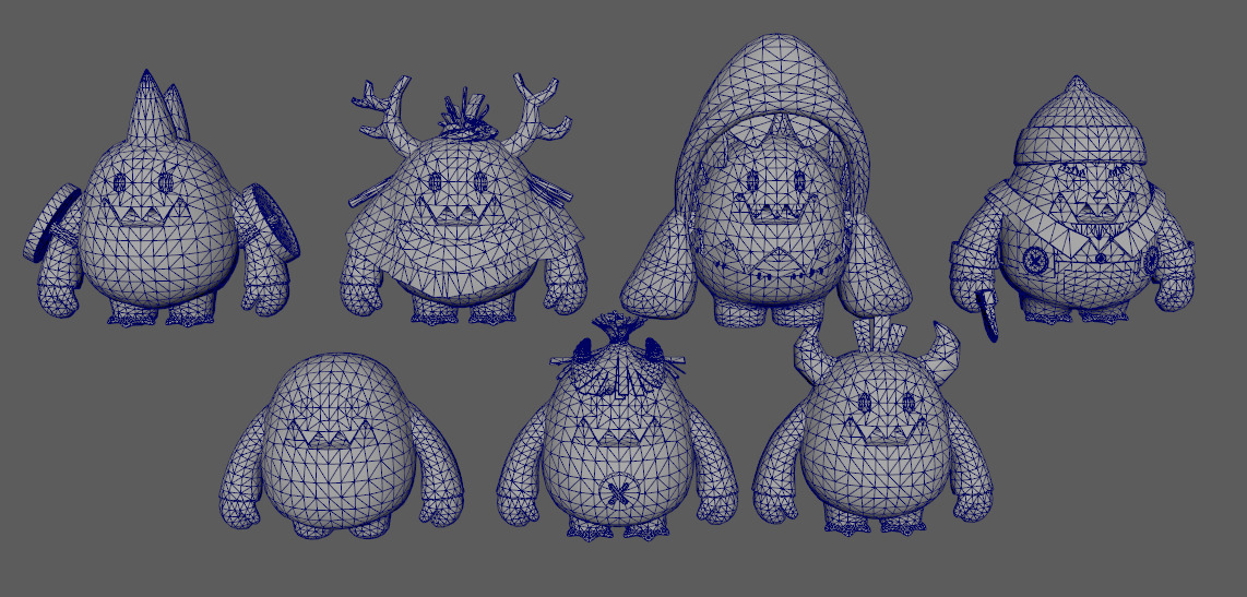 Seven stylized puppets snowman chubby guy upgraded skeleton skin Low-poly 3D model_17