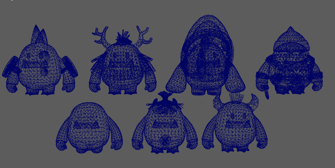 Seven stylized puppets snowman chubby guy upgraded skeleton skin Low-poly 3D model_18