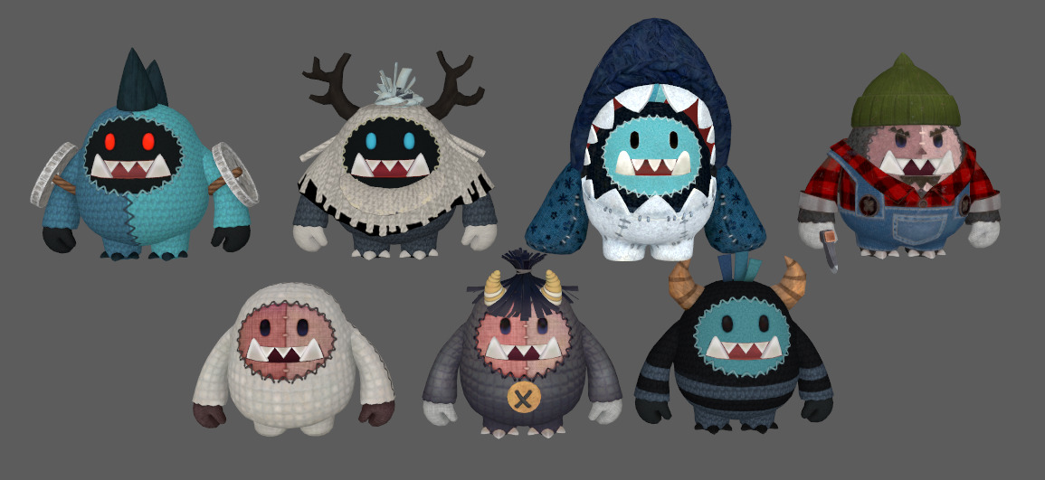 Seven stylized puppets snowman chubby guy upgraded skeleton skin Low-poly 3D model_9