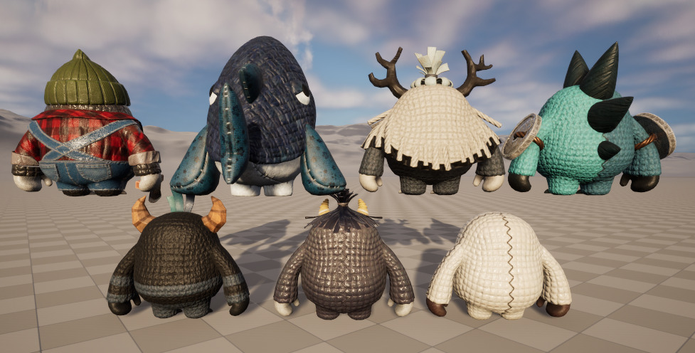 Seven stylized puppets snowman chubby guy upgraded skeleton skin Low-poly 3D model_8