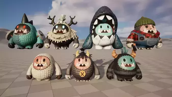 Seven stylized puppets snowman chubby guy upgraded skeleton skin